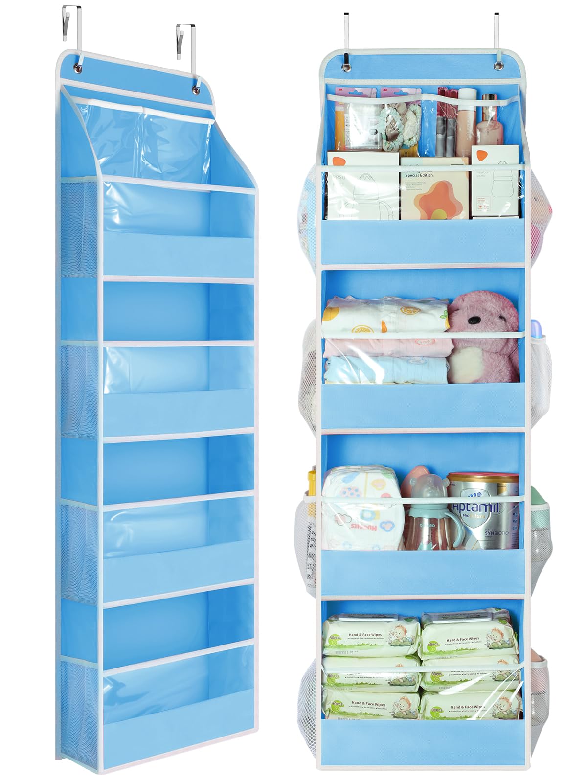 Yecaye 5 Tier Over the Door Organizer, Swing-proof Door Organizer Hanging with Clear PVC Windows, Behind the Door Storage for Bedroom Nursery Closet Laundry Pantry Bathroom, Grey
