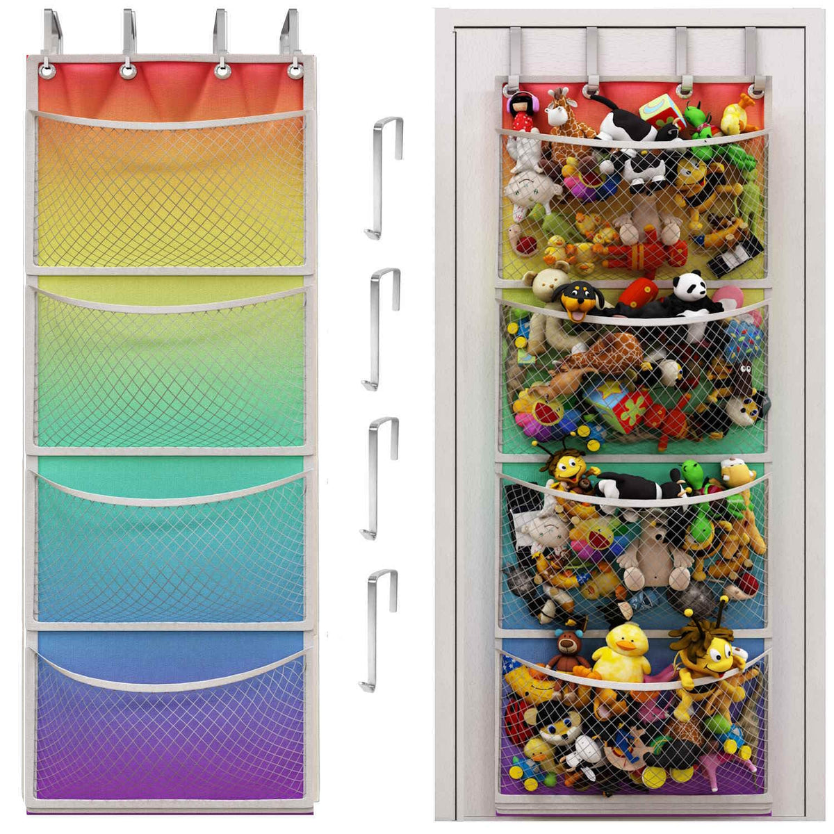 Honeyera The Original Stuffed Animal Storage (Patented) - Over Door Organizer for Stuffies, Baby Ideas Holder, Toy Plush Hammock Hanging Net Big Girls Toddler Large Bag Animals Stuffy Behind
