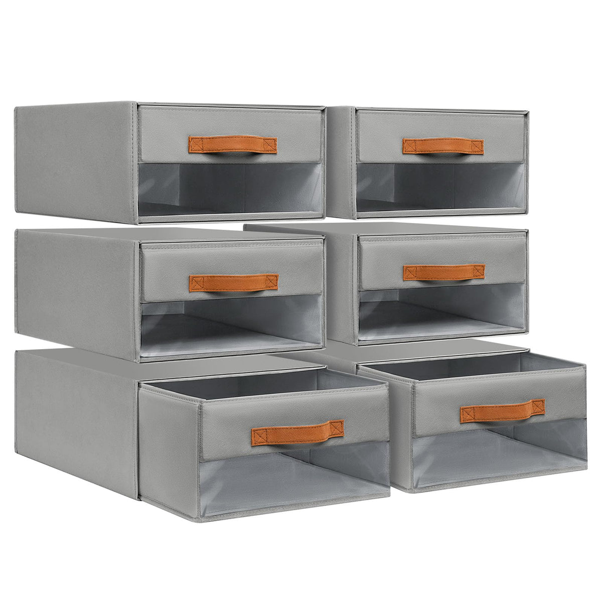 DIMJ Closet Organizers and Storage - Fabric Bins with Drawers for Closet Foldable Clothes Organizers with Clear Window, Stackable Storage Drawers Units for Bedroom, Living Room, 4-Pack, Grey