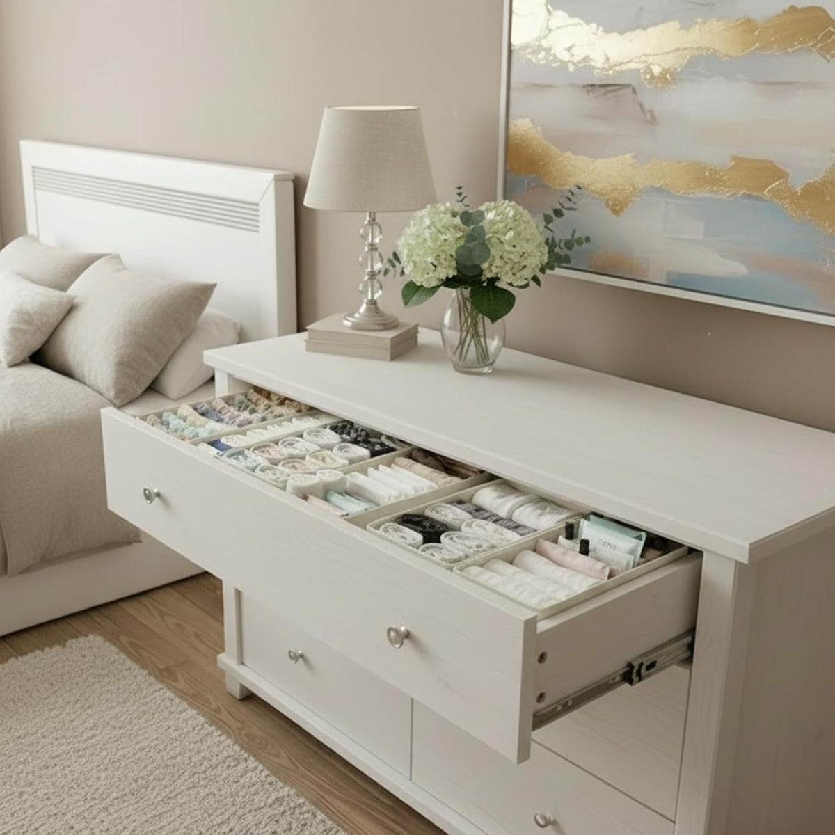 Small Foldable Fabric Drawer Organizer 3-Pack - 11" Breathable Closet & Dresser Storage Bins for Underwear, Socks, Baby Clothes & Bras, Grey