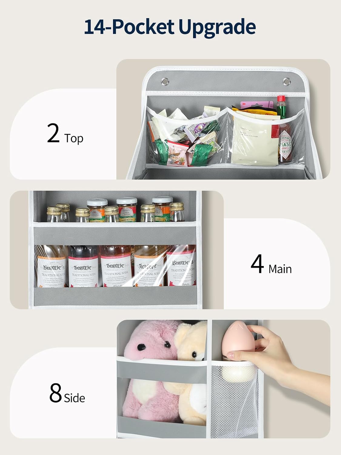 Yecaye 5 Tier Over the Door Organizer, Swing-proof Door Organizer Hanging with Clear PVC Windows, Behind the Door Storage for Bedroom Nursery Closet Laundry Pantry Bathroom, Grey