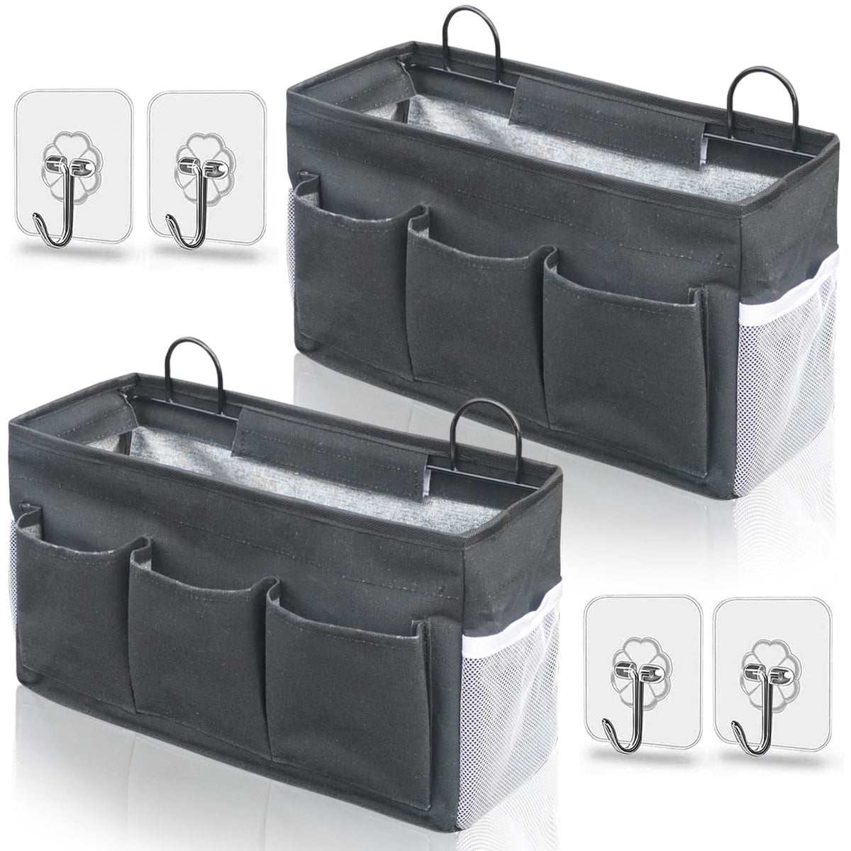 Kanrichu Wall Hanging Organizer Bag, 2-Pack Linen Storage Baskets with Pockets, WallHanging Storage Basket for Bedroom, Kitchen, Office, RV Camper (Gray)