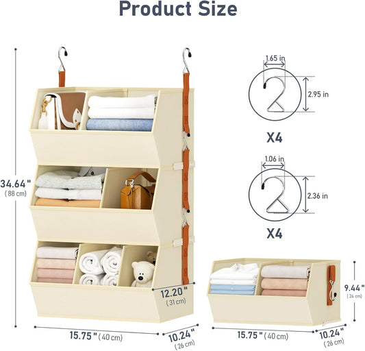 Hanging Closet Organizer Extra Large, Clothes Hanging Shelves for Closet with Divider, Collapsible Closet Storage System, Fabric Closet Hanging Organizer for Home, Dorm, Rv, ,Handbags, Underwear, Sock