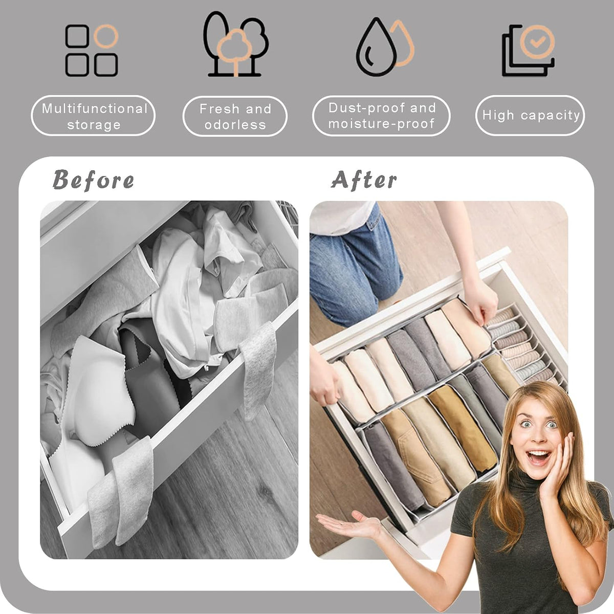 9 Pack Wardrobe Clothes Organizer for Drawers, Underwear Storage Organizer