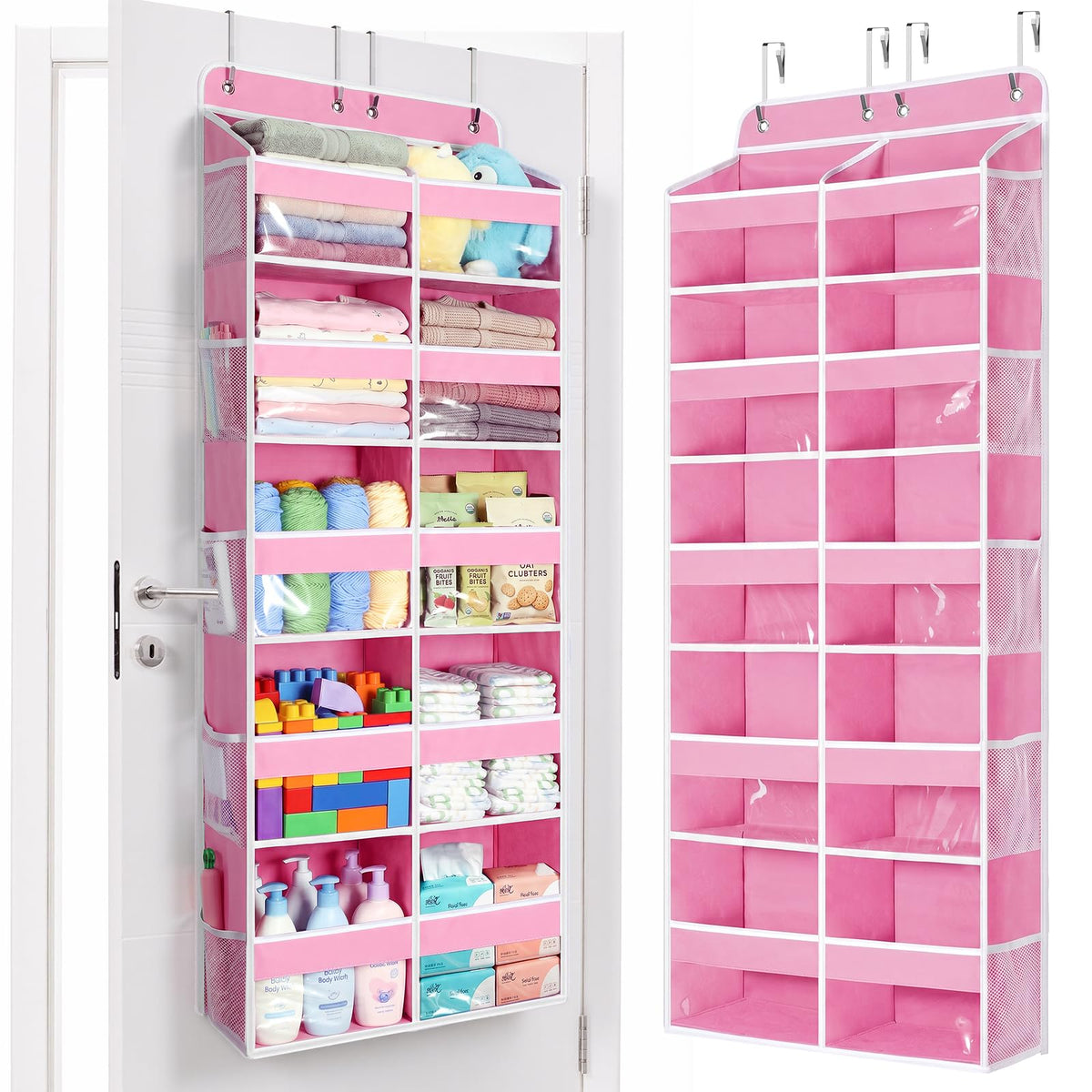 Yecaye Over The Door Organizer, 5 Tier Extra Large Behind Door Storage of 10 Compartments, 80lbs Heavy Duty Door Organizer Hanging with Clear Window for Closet Bedroom Pantry Bathroom, Grey