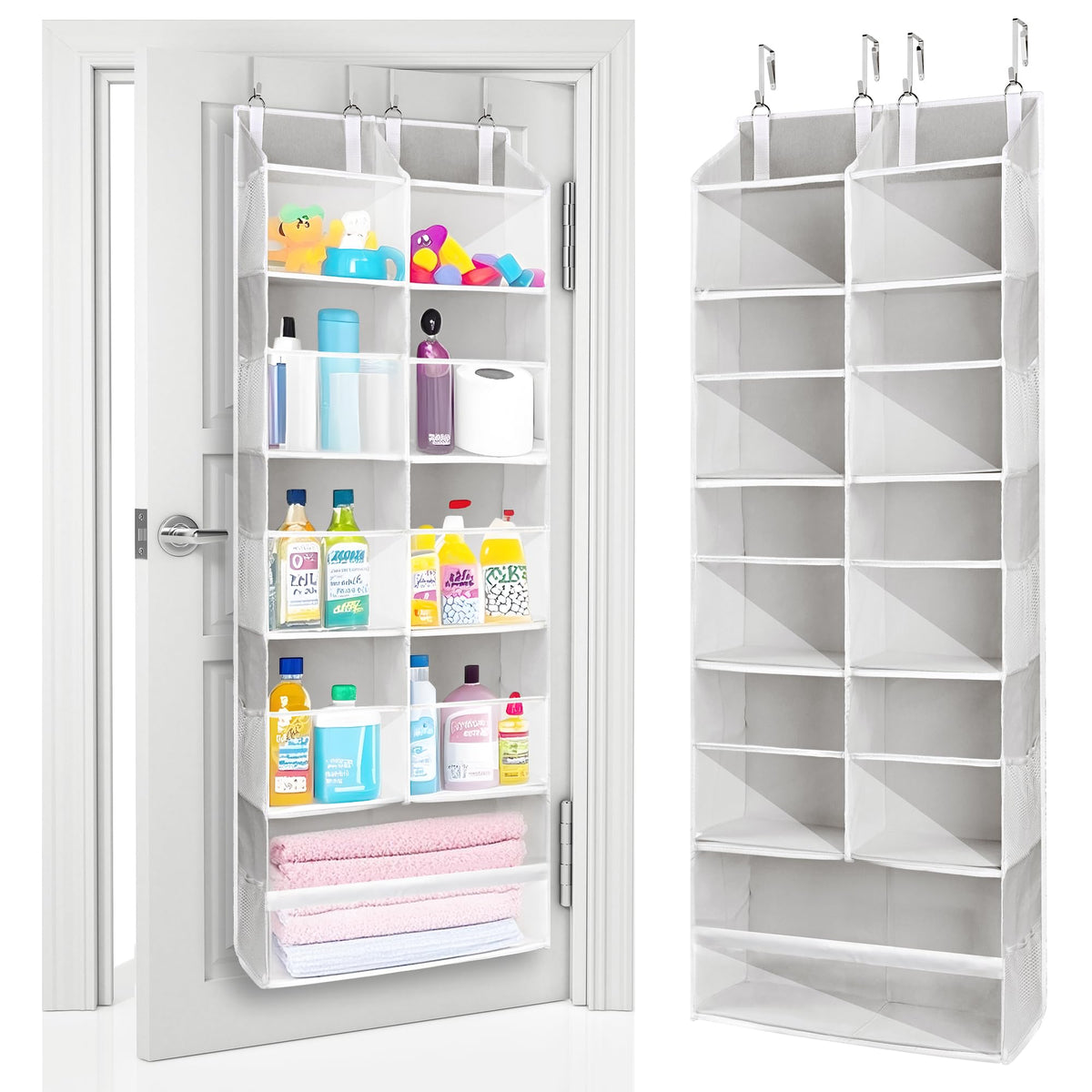 ULG 1 Pack Over Door Organizer with 5 Large and 10 Mesh Side Pockets, 44 lbs Weight Capacity Hanging Storage with Clear Window Kids Toys, Shoes, Diapers, Dark Grey, 5 Layers