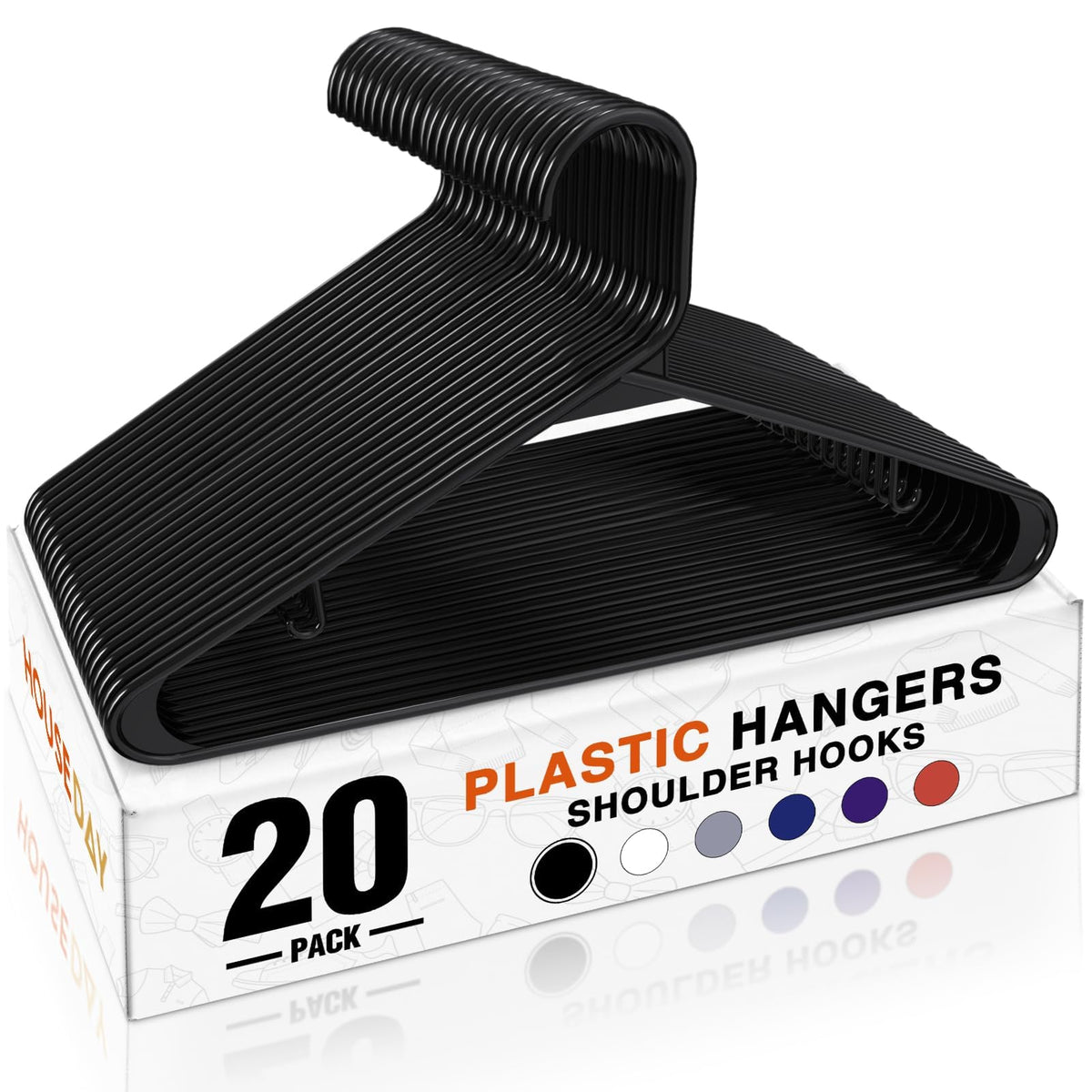 HOUSE DAY Black Plastic Hangers 16 Pack, Slim Space-Saving Clothes Hangers