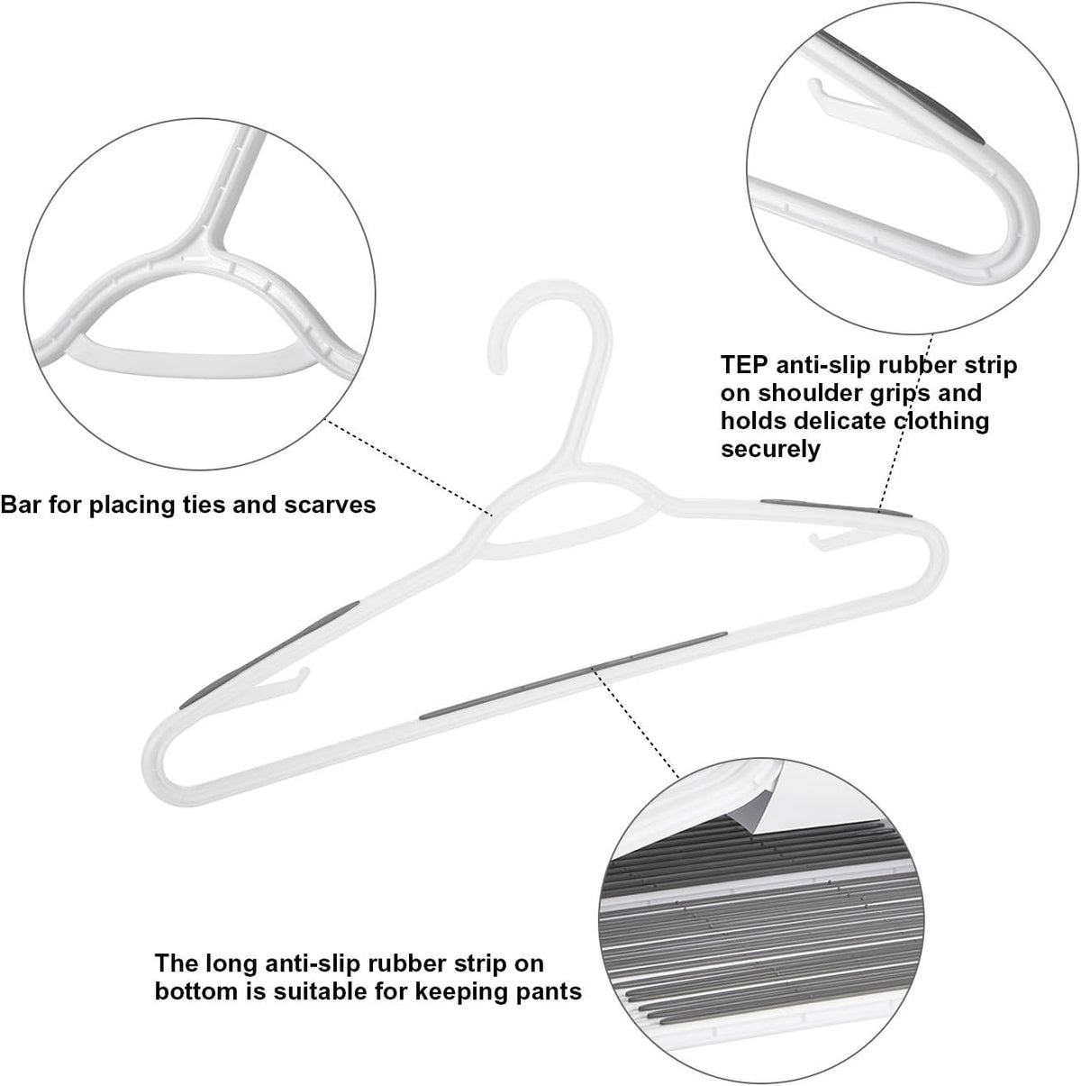 Plastic Clothes Hangers 30 Pack, Non Slip Coat Hanger Grey