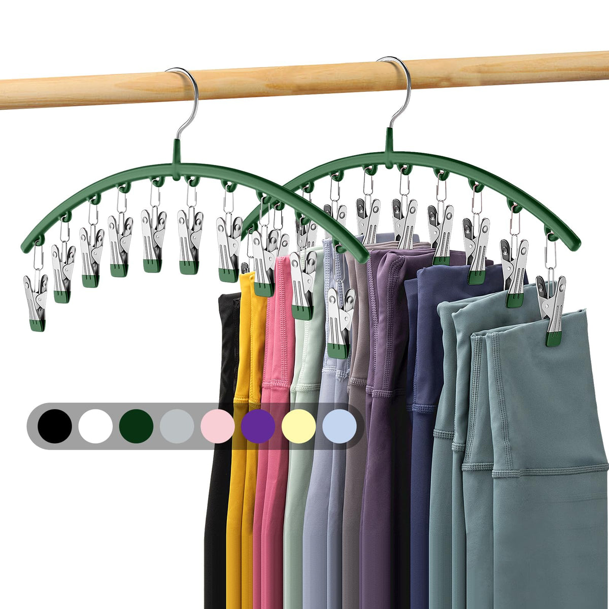 Volnamal Legging Organizer for Closet,2 Pack Metal Yoga Pants Hangers w/10 Clips Hold 20 Leggings,Space Saving Hanging Closet Organizer Clothes Hanger College Dorm Essentials Apartment Essential,Black