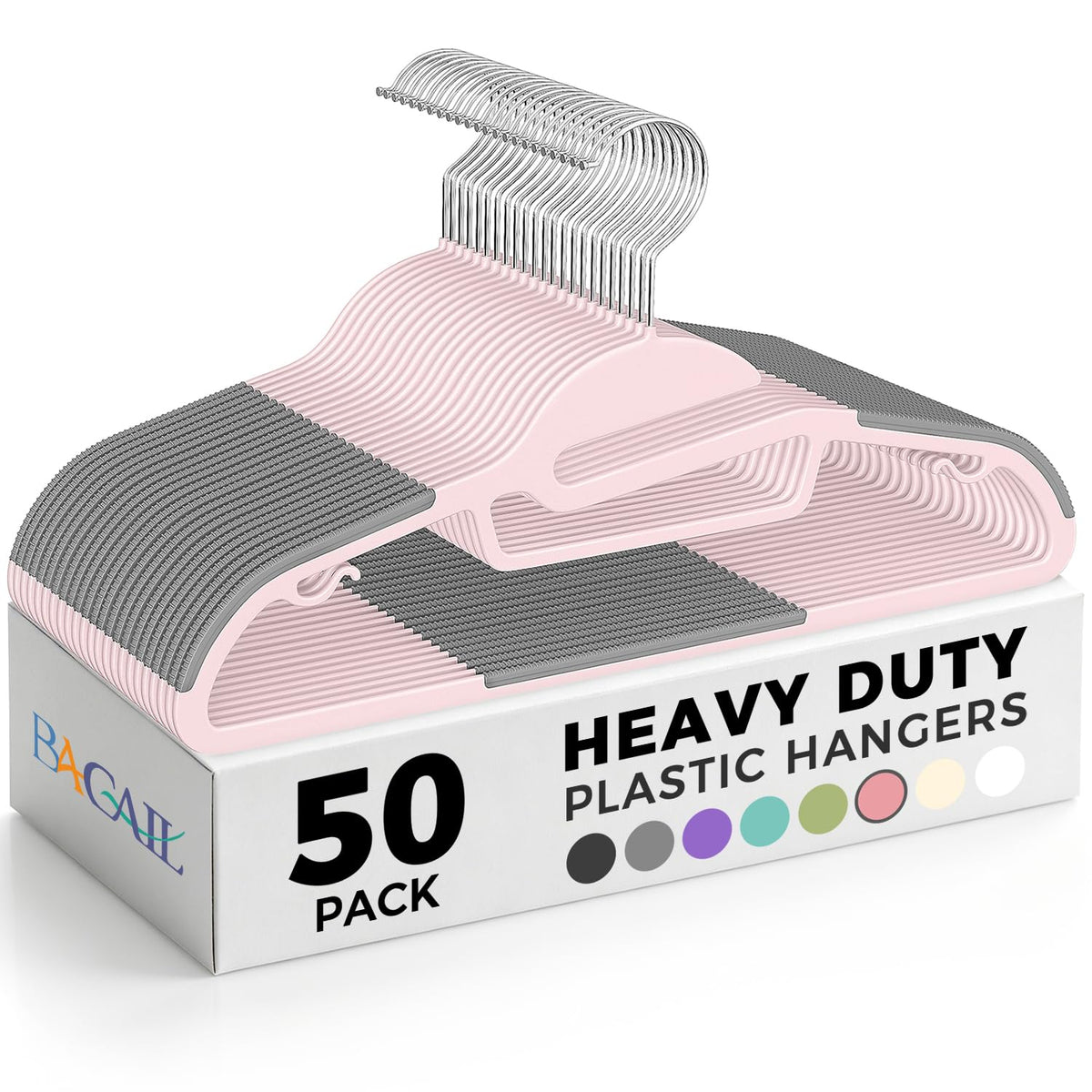 Heavy Duty Plastic Hangers 50 Pack with Non-Slip Design,0.2 Inches Thick,360°Swivel Hook Space Saving Organizer for Bedroom Closet,Shirts,Pants,Strong Enough for Coat(Black- S Shaped)