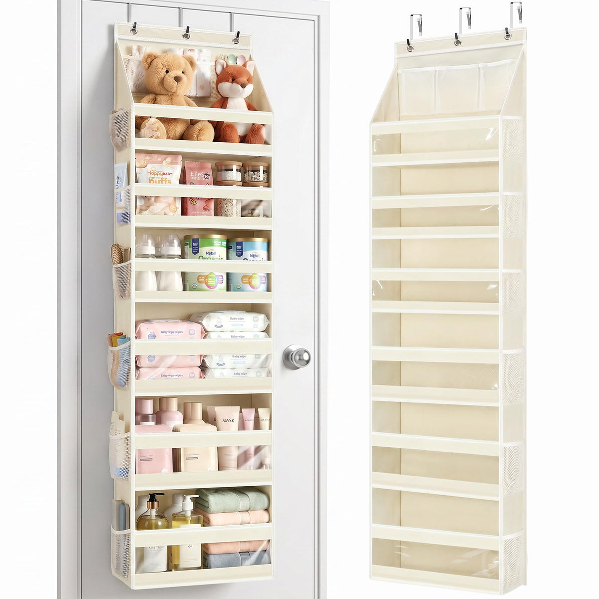 Yecaye 5 Tier Over the Door Organizer, Swing-proof Door Organizer Hanging with Clear PVC Windows, Behind the Door Storage for Bedroom Nursery Closet Laundry Pantry Bathroom, Grey