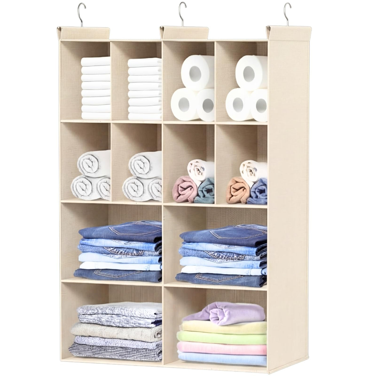 6 Tier Hanging Closet Organizer, 16 Compartments Dual Row Storage, Grey
