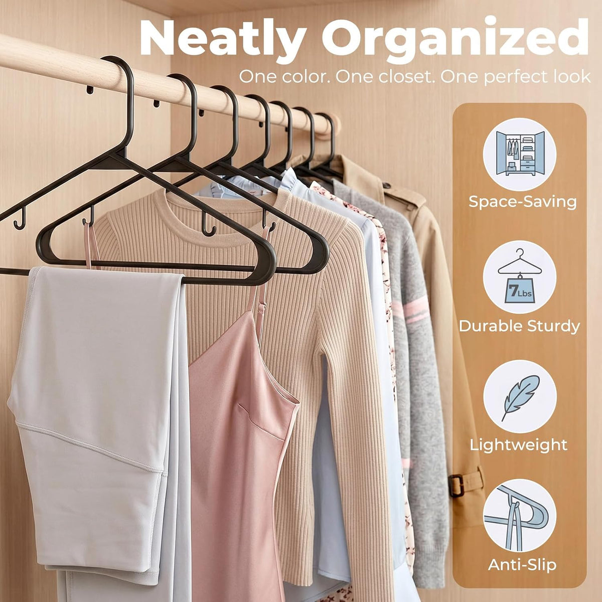 HOUSE DAY Black Plastic Hangers 16 Pack, Slim Space-Saving Clothes Hangers