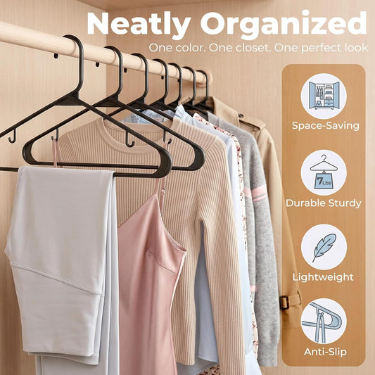 HOUSE DAY Black Plastic Hangers 16 Pack, Slim Space-Saving Clothes Hangers