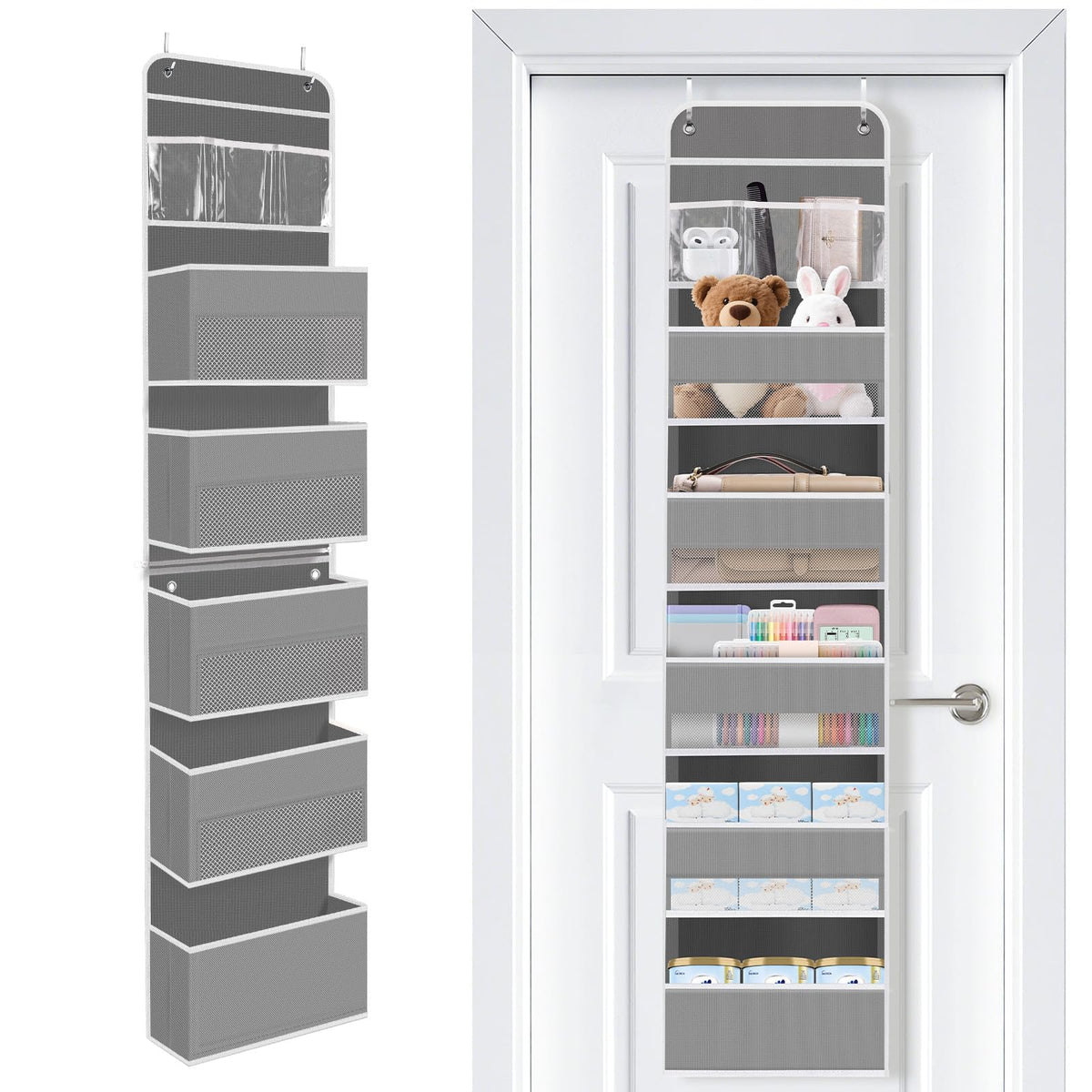 Over the Door Organizer, 4 Large Pocket Hanging Storage with 40lb Capacity