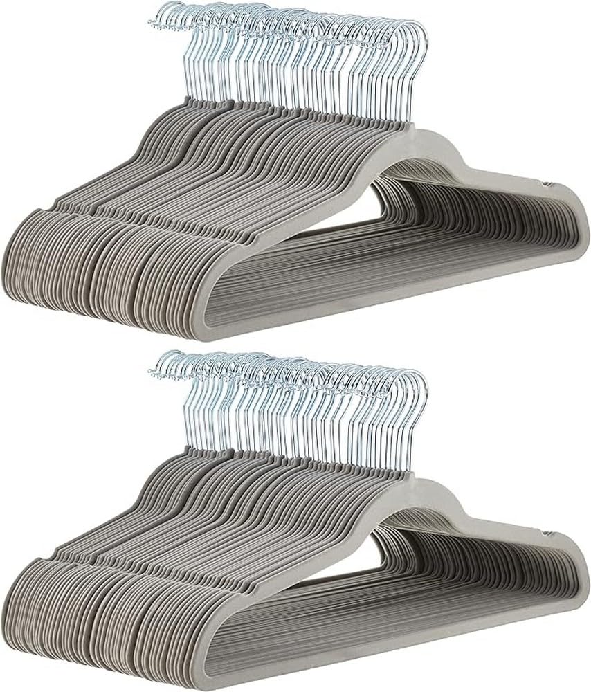 Amazon Basics Slim Velvet Non-Slip Space Saving Suit Clothes Hangers for Closet Organization, Black/Silver, 30-Pack