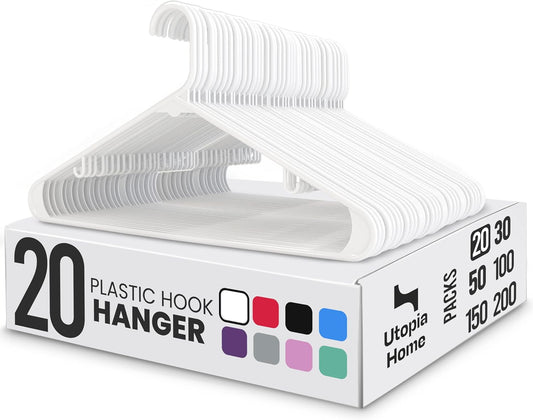 Utopia Home Plastic Hangers 20 Pack – Built-in Strap Hooks White