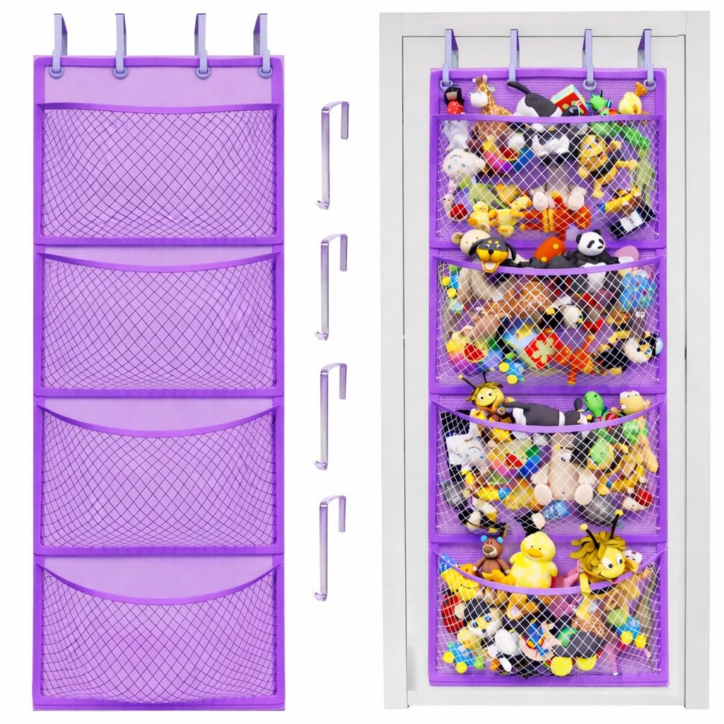 Honeyera The Original Stuffed Animal Storage (Patented) - Over Door Organizer for Stuffies, Baby Ideas Holder, Toy Plush Hammock Hanging Net Big Girls Toddler Large Bag Animals Stuffy Behind