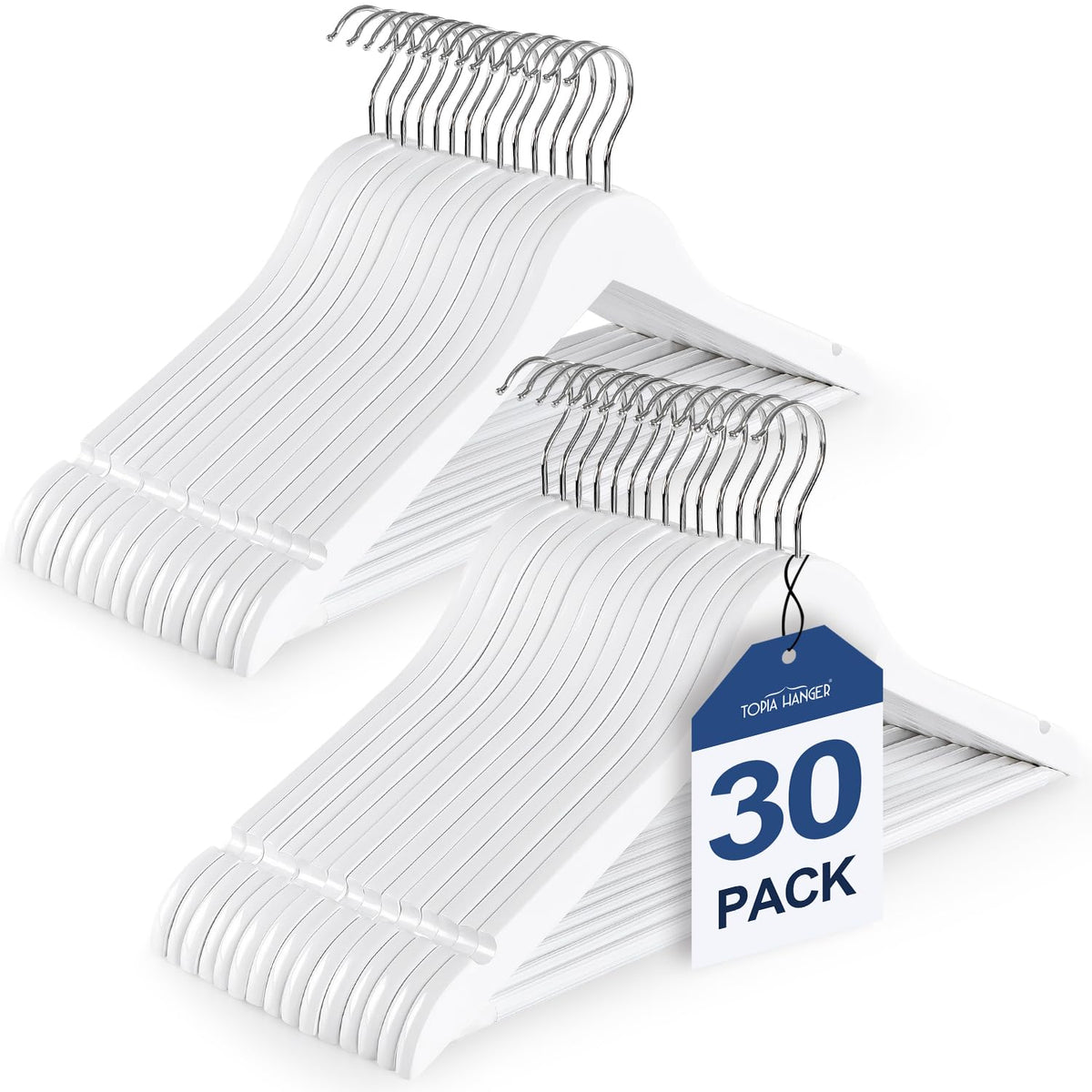 TOPIA HANGER Wooden Hangers 30 Pack, Wood Clothes Hanger Natural