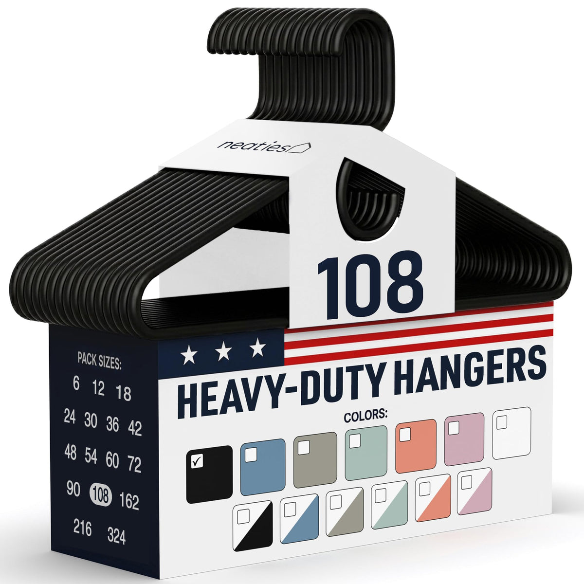 Heavy Duty Clothes Hangers 36 Pack – Made in The USA – 8lb Capacity Plastic Hangers for Adult Clothing – Durable for Pants, Coats, Jackets, or Jeans – White