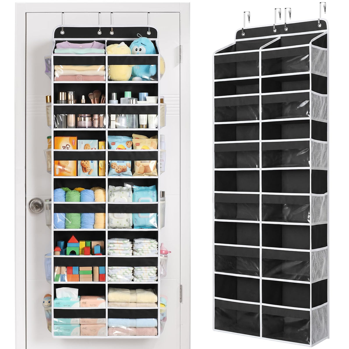 Yecaye Over The Door Organizer, 5 Tier Extra Large Behind Door Storage of 10 Compartments, 80lbs Heavy Duty Door Organizer Hanging with Clear Window for Closet Bedroom Pantry Bathroom, Grey