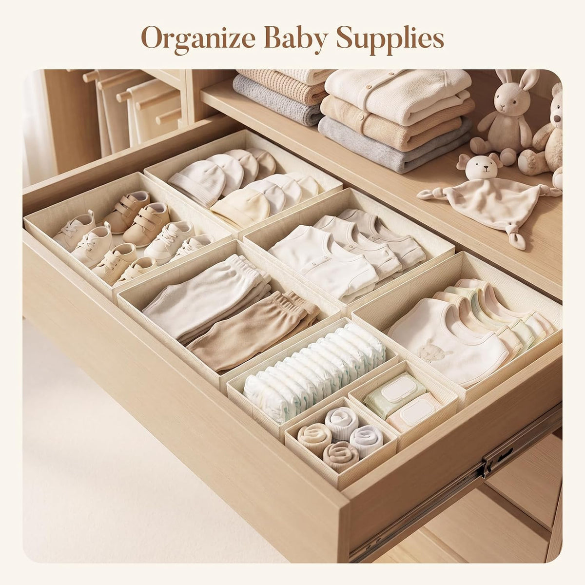 Drawer Organizer Storage for Clothes, Socks, 10 Pack, Beige
