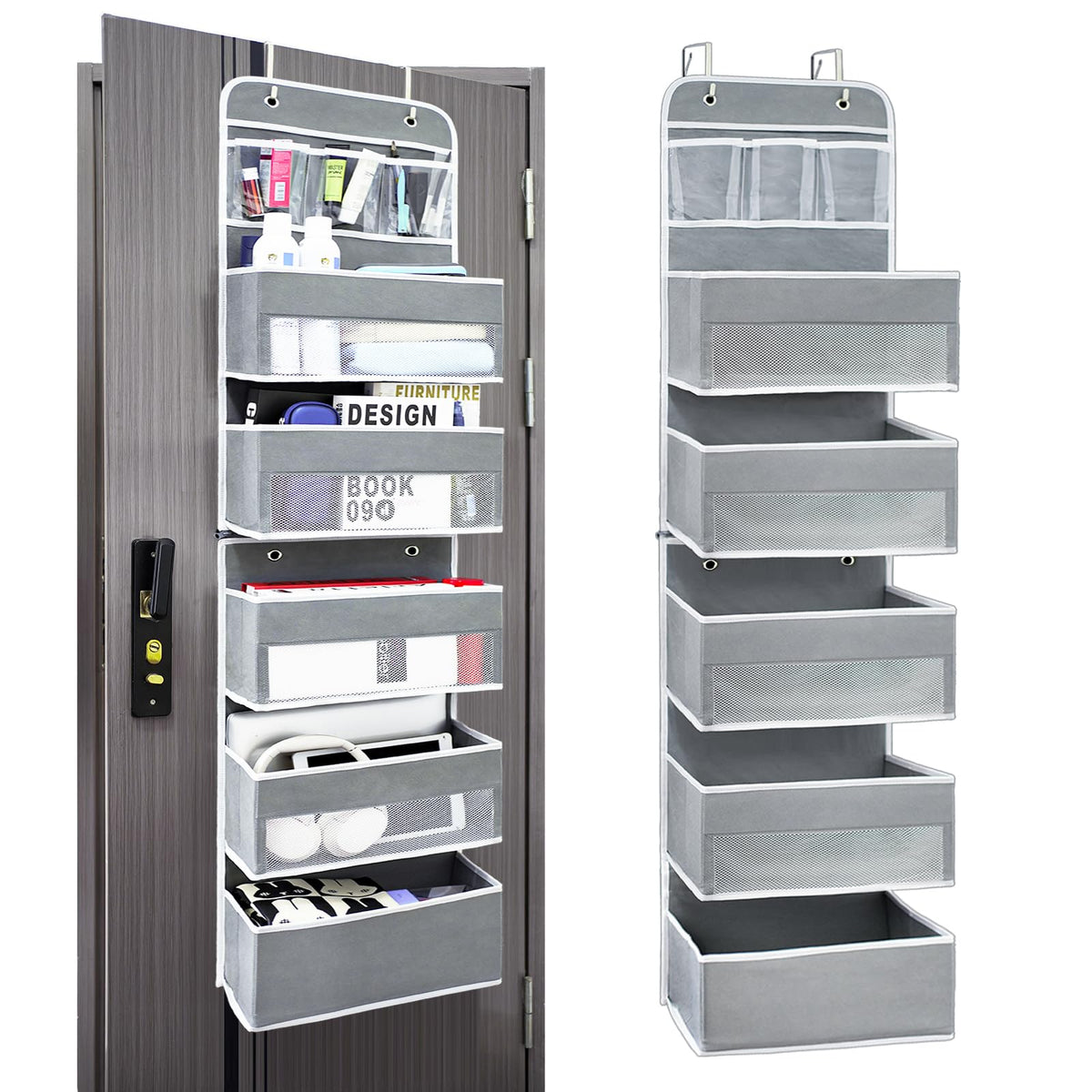 Over the Door Organizer 4 Shelves & 4 Side Pockets, Hanging Door Storage