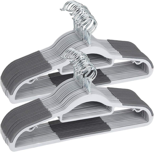 OIKA 50 Pack Slim Plastic Clothes Hangers with 360° Swivel Hooks, Gray