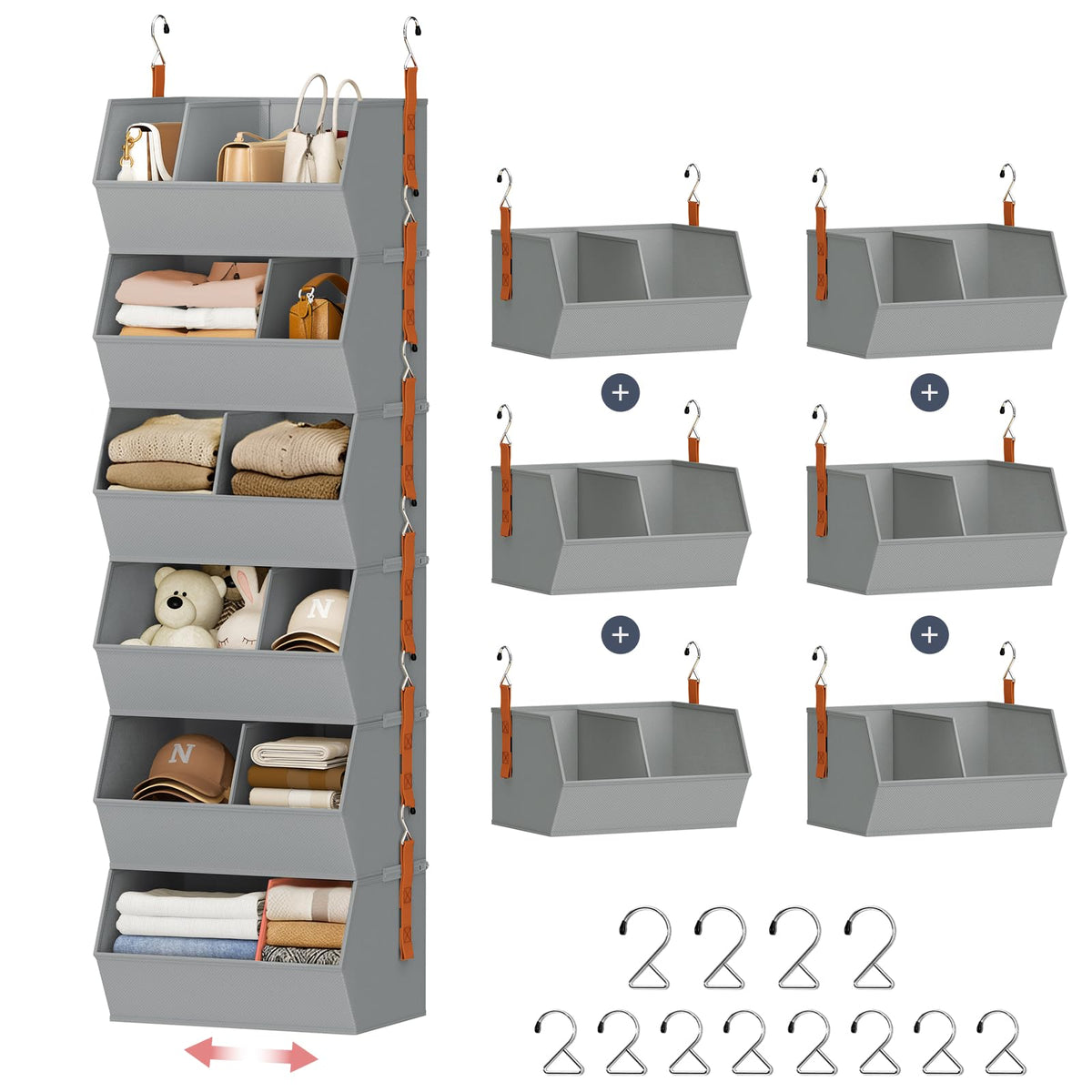 Hanging Closet Organizer Extra Large, Clothes Hanging Shelves for Closet with Divider, Collapsible Closet Storage System, Fabric Closet Hanging Organizer for Home, Dorm, Rv, ,Handbags, Underwear, Sock