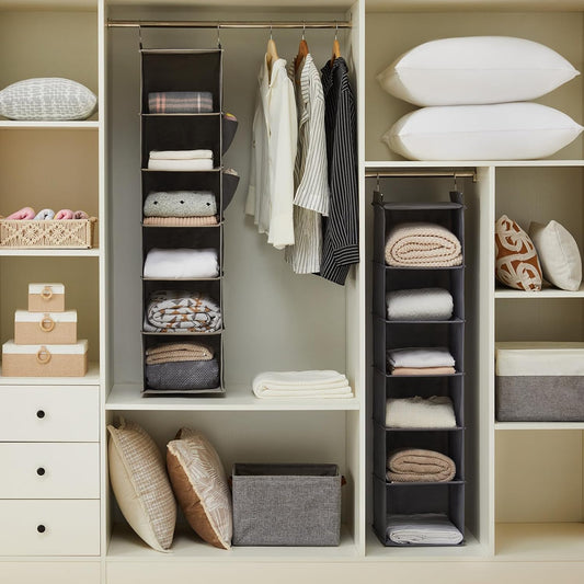 YOUDENOVA Hanging Closet Organizer and Storage, 6-Shelf, 2 Packs, Grey