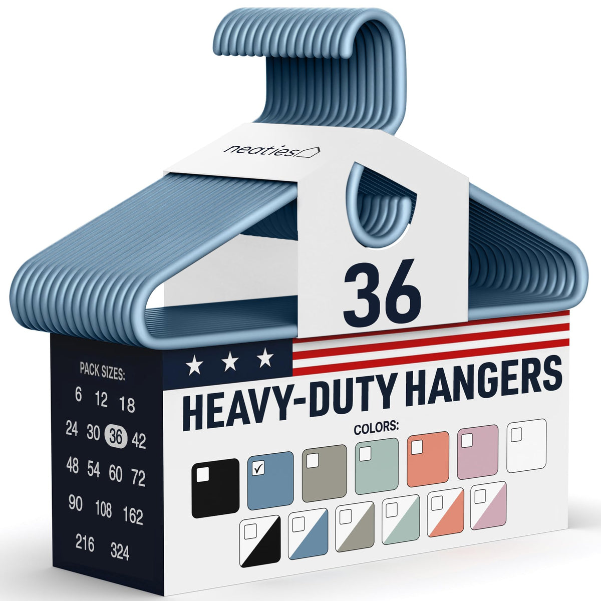 Heavy Duty Clothes Hangers 36 Pack – Made in The USA – 8lb Capacity Plastic Hangers for Adult Clothing – Durable for Pants, Coats, Jackets, or Jeans – White
