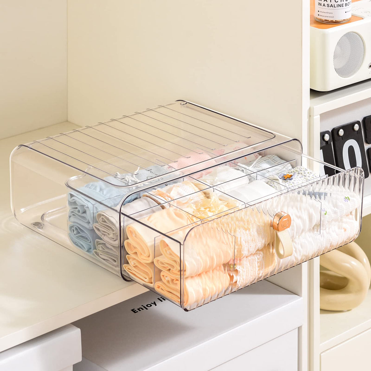 Underwear Drawer Organizer, Stackable Bra Organizer for Closet, 1 Cell Bra Storage, Sock and Underwear Organizer, Closet Organizers and Storage Drawer for Bra, Socks, Tie, Belt, Scarf