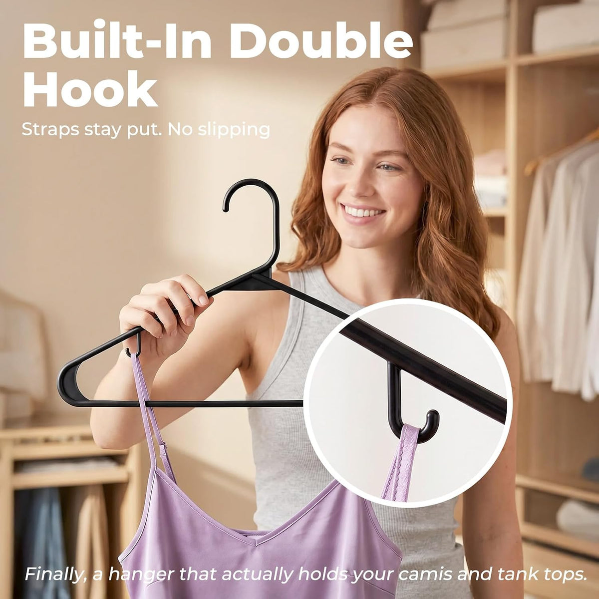 HOUSE DAY Black Plastic Hangers 16 Pack, Slim Space-Saving Clothes Hangers