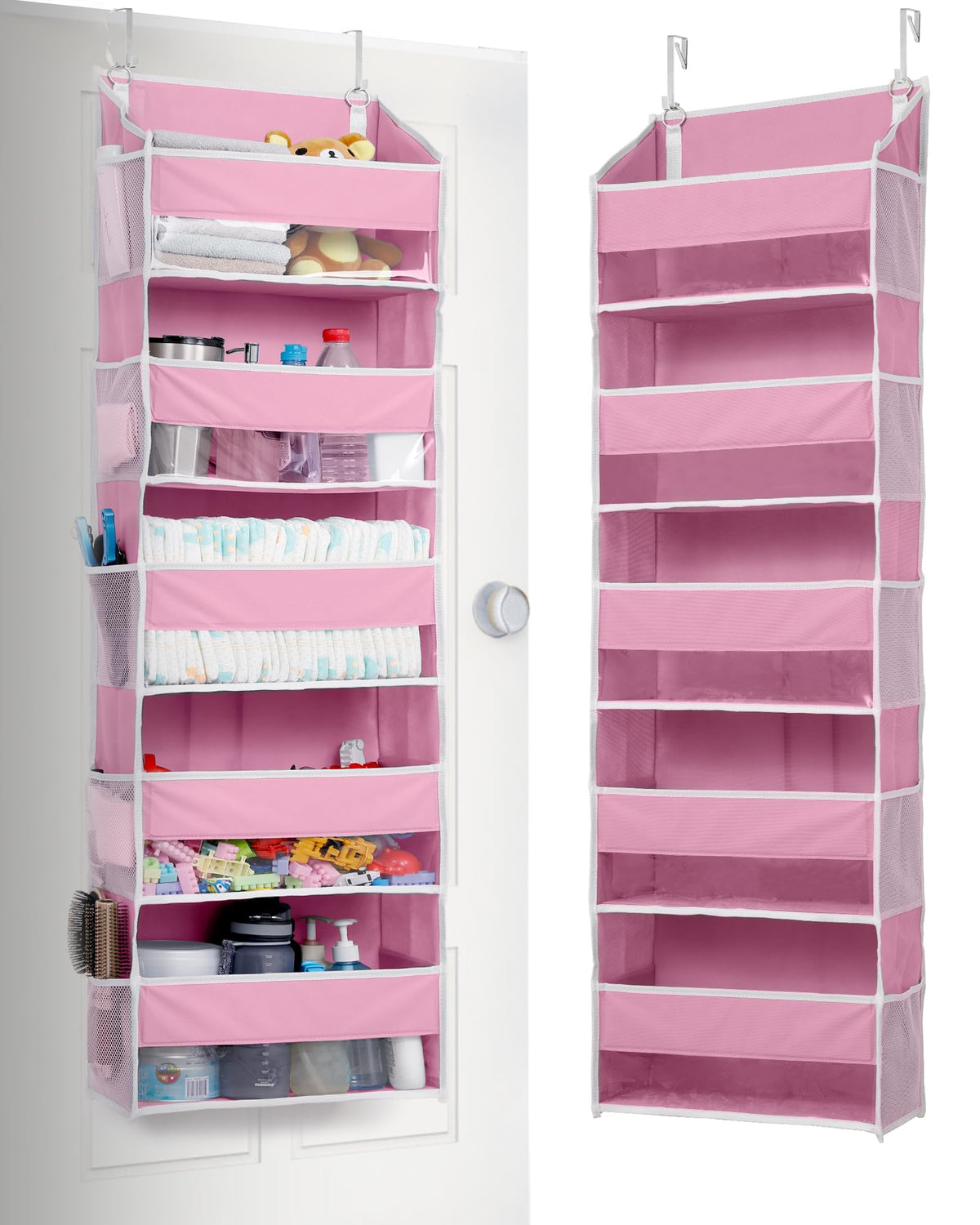 ULG 1 Pack Over Door Organizer with 5 Large and 10 Mesh Side Pockets, 44 lbs Weight Capacity Hanging Storage with Clear Window Kids Toys, Shoes, Diapers, Dark Grey, 5 Layers