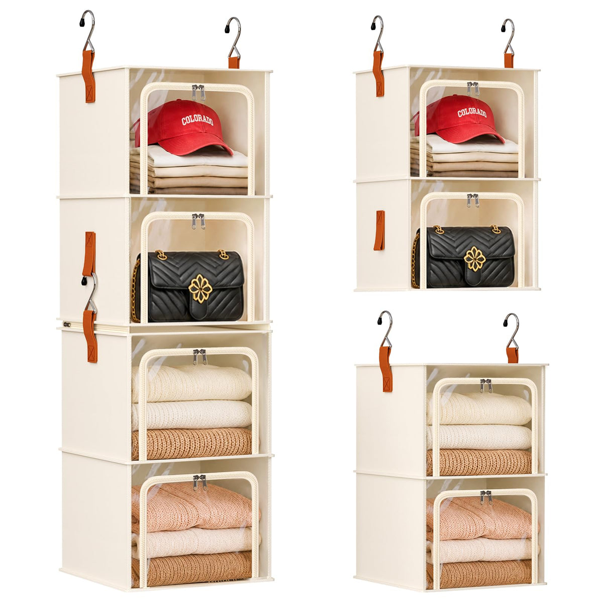 Homsorout 6-Tier Modular Hanging Closet Organizer Shelves, Beige