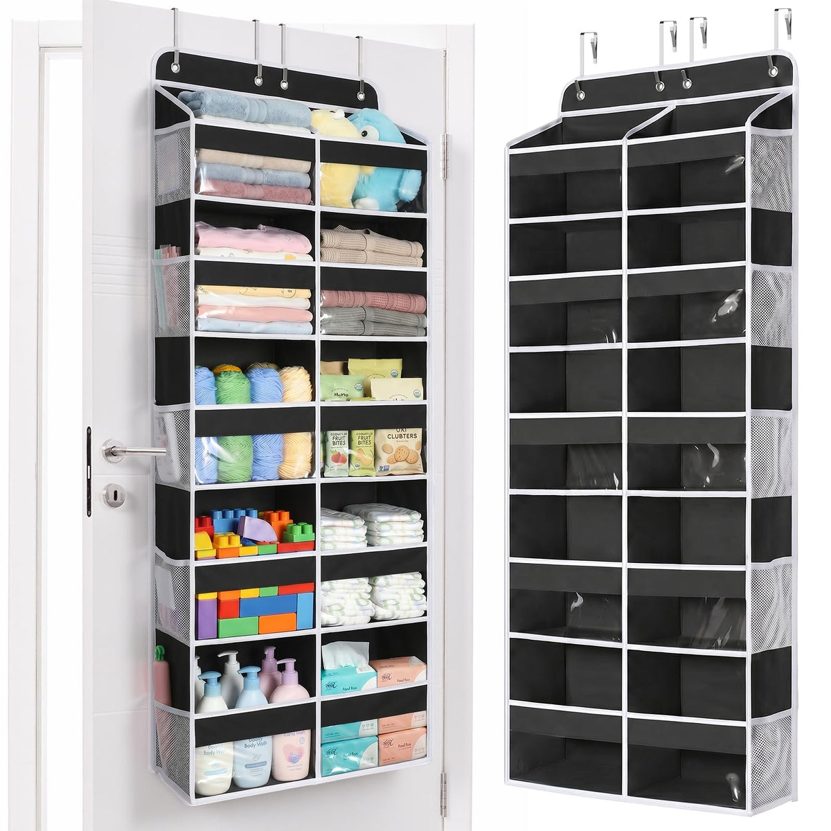 Yecaye Over The Door Organizer, 5 Tier Extra Large Behind Door Storage of 10 Compartments, 80lbs Heavy Duty Door Organizer Hanging with Clear Window for Closet Bedroom Pantry Bathroom, Grey