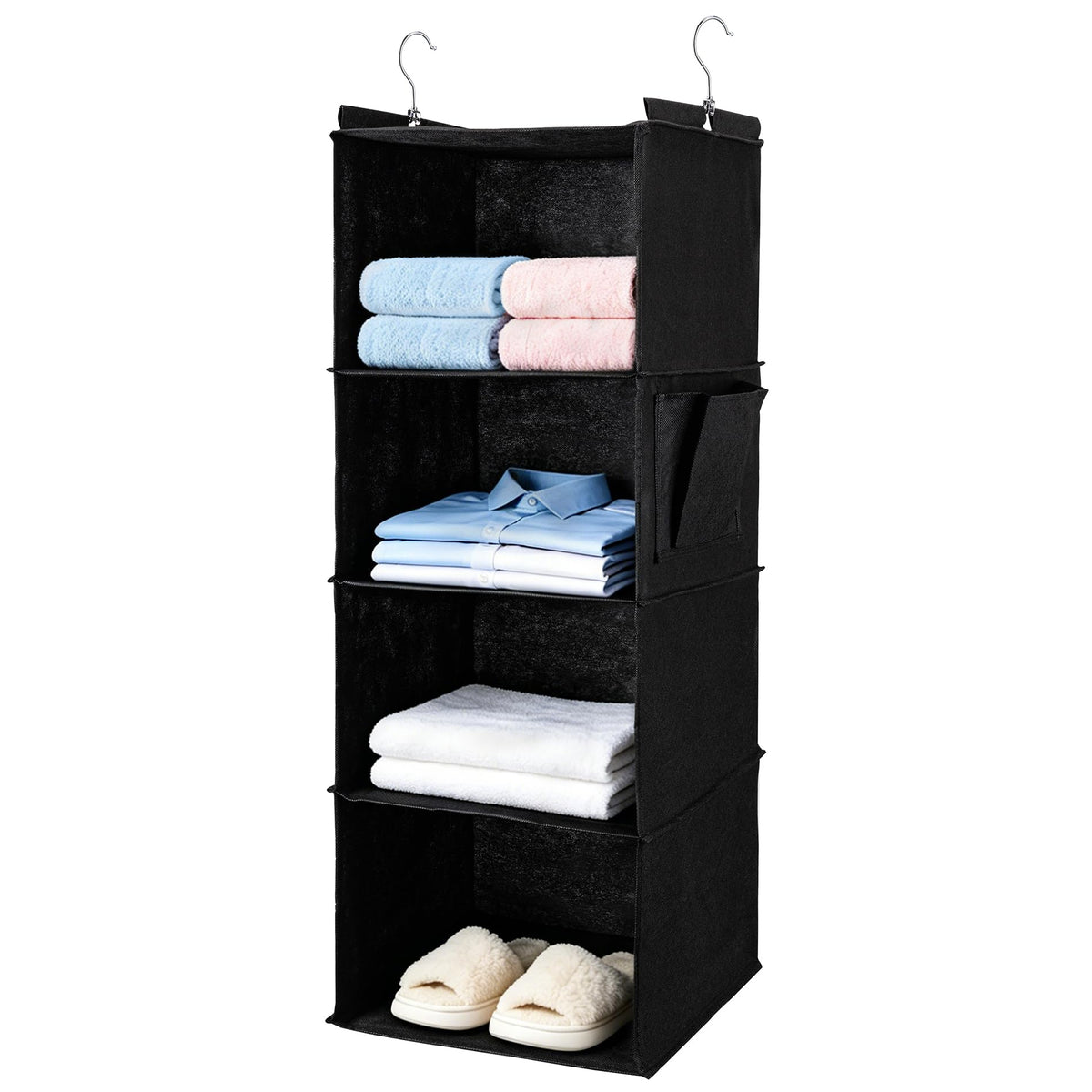 Hanging Closet Organizer and Shelves,4 Shelves with 1 Side Pockets (Grey)