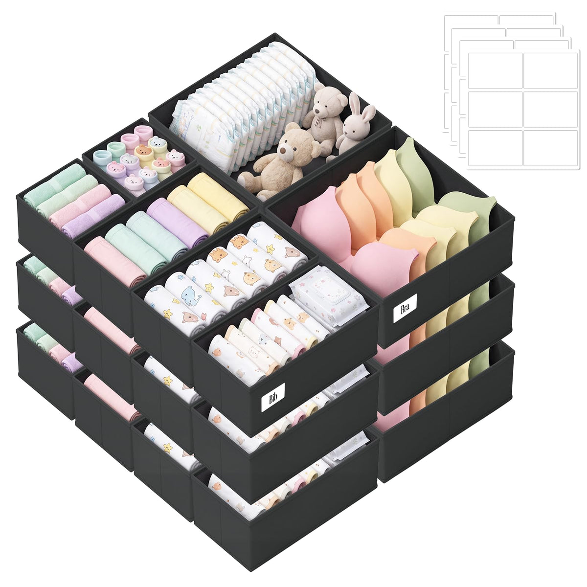 Drawer Organizer Storage for Clothes, Socks, 10 Pack, Beige