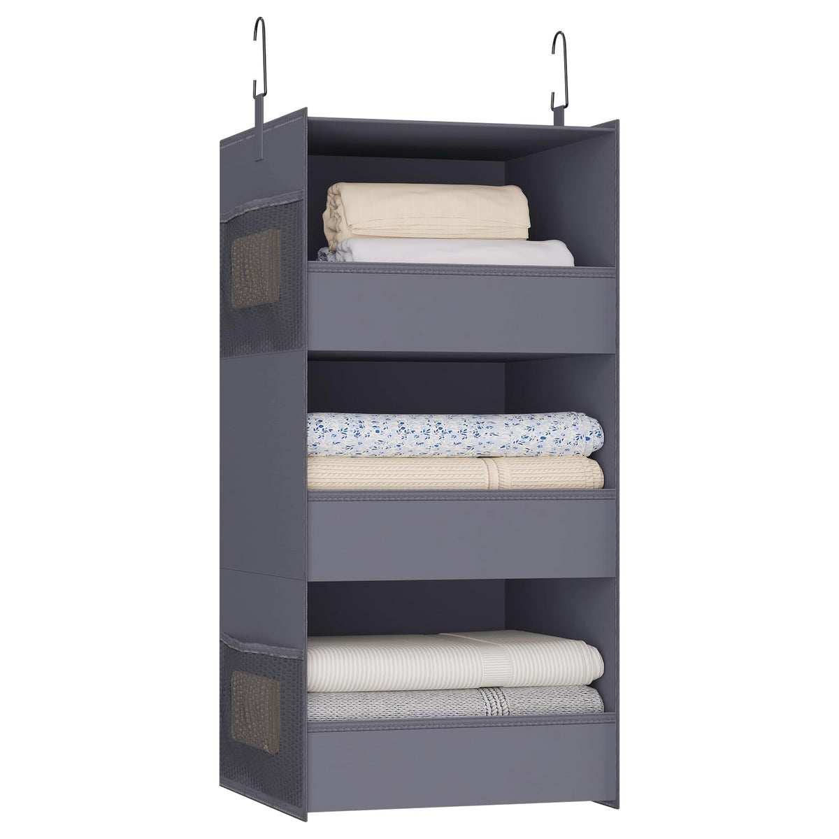 3-Shelf Hanging Closet Organizer, Washable Foldable Storage, Dark Gray