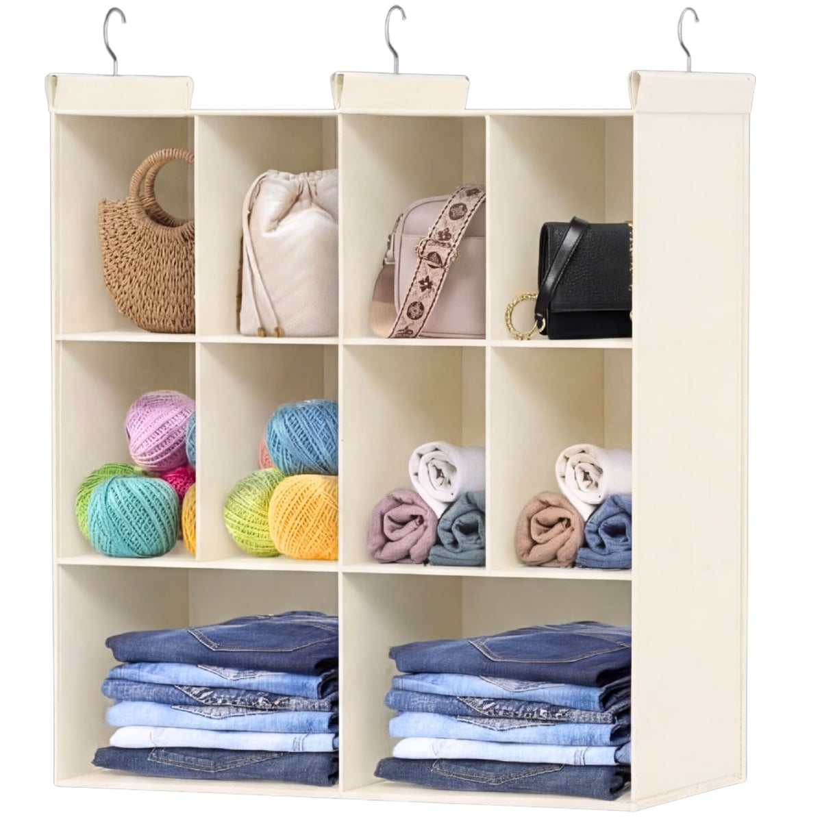 6 Tier Hanging Closet Organizer, 16 Compartments Dual Row Storage, Grey