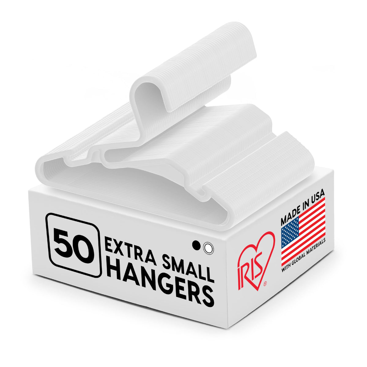 IRIS USA Lightweight Flexible Adult Hangers 50 Pack, Made in USA, White