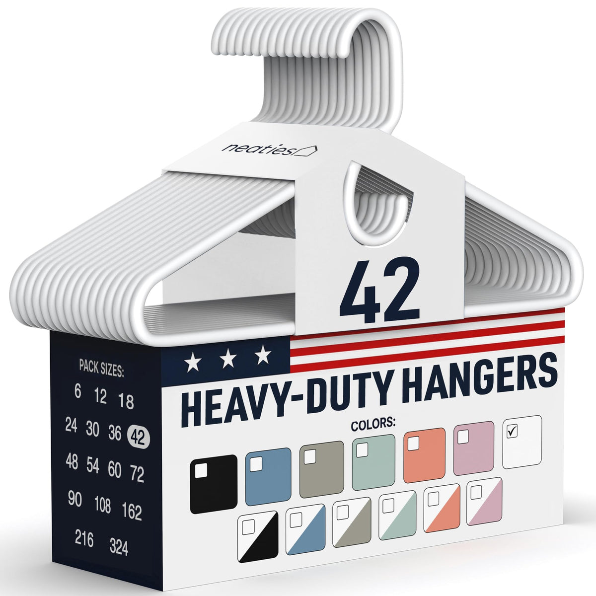 Heavy Duty Clothes Hangers 36 Pack – Made in The USA – 8lb Capacity Plastic Hangers for Adult Clothing – Durable for Pants, Coats, Jackets, or Jeans – White