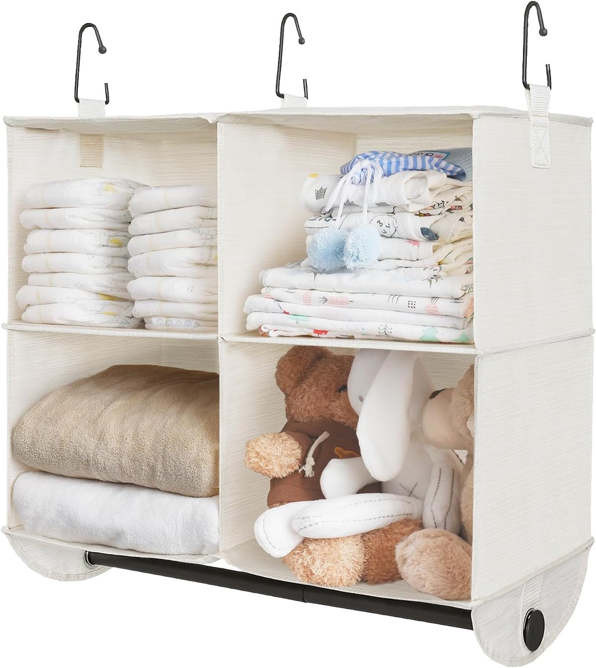 StorageWorks Hanging Closet Organizer with Rod, 4 Sections, 2 Tiers, White