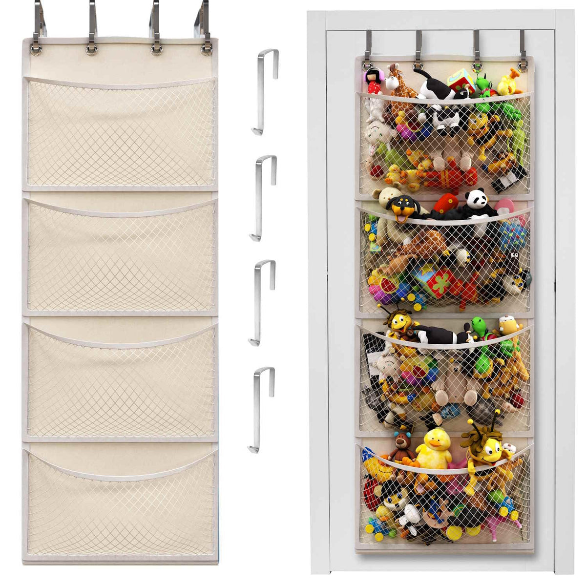 Honeyera The Original Stuffed Animal Storage (Patented) - Over Door Organizer for Stuffies, Baby Ideas Holder, Toy Plush Hammock Hanging Net Big Girls Toddler Large Bag Animals Stuffy Behind