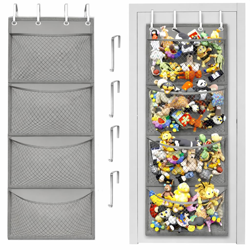 Honeyera The Original Stuffed Animal Storage (Patented) - Over Door Organizer for Stuffies, Baby Ideas Holder, Toy Plush Hammock Hanging Net Big Girls Toddler Large Bag Animals Stuffy Behind