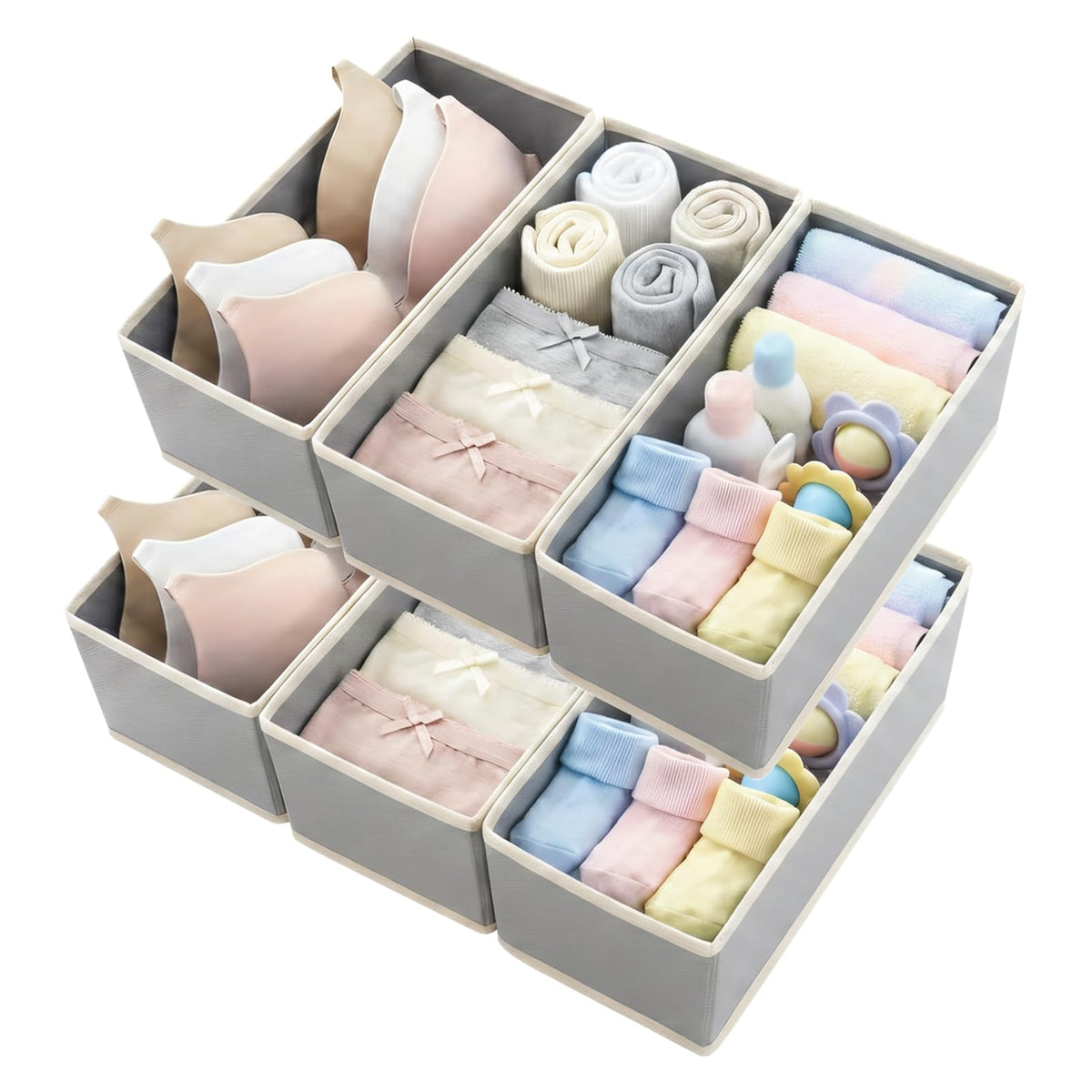Small Foldable Fabric Drawer Organizer 3-Pack - 11" Breathable Closet & Dresser Storage Bins for Underwear, Socks, Baby Clothes & Bras, Grey