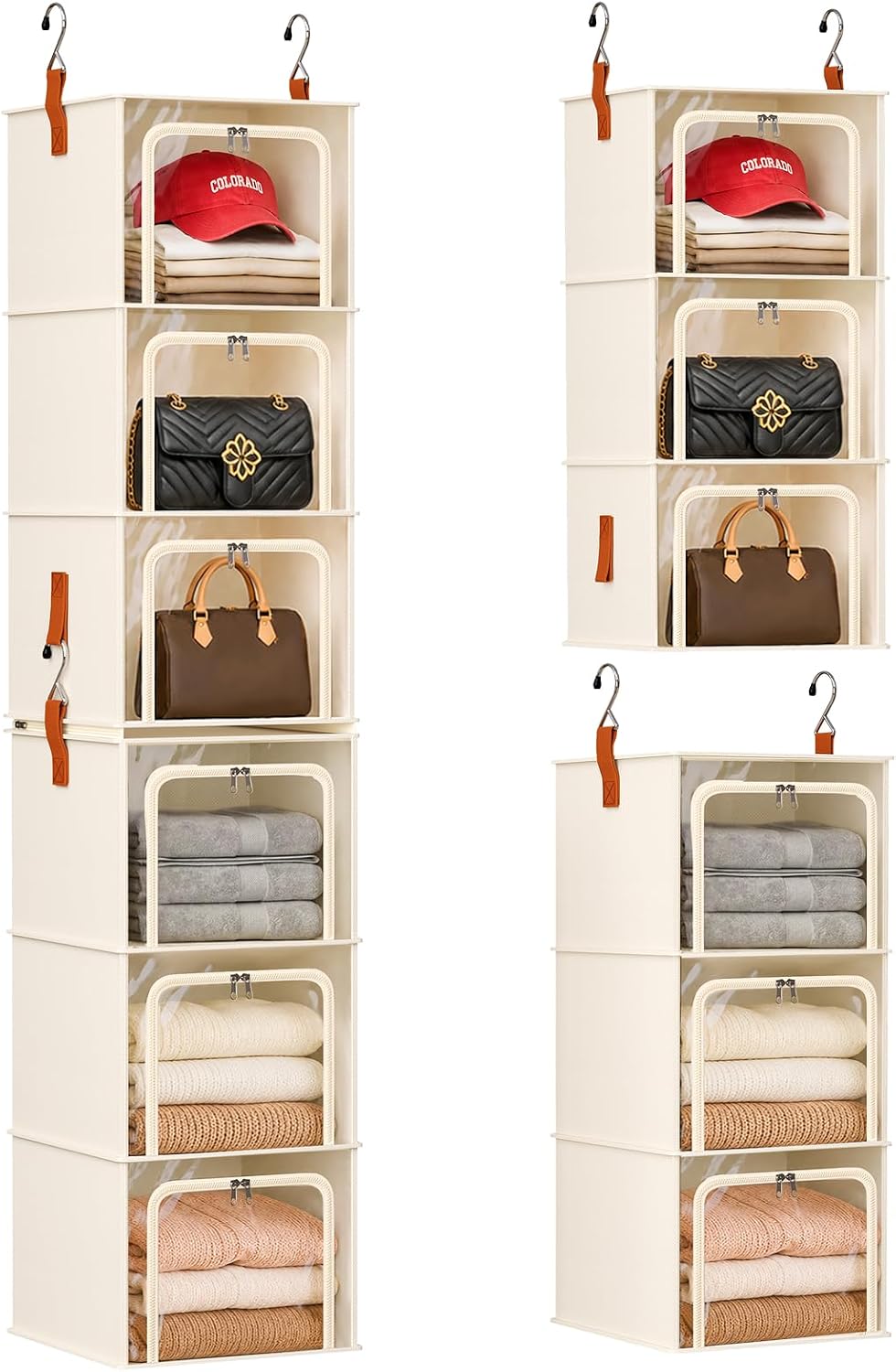 Homsorout 6-Tier Modular Hanging Closet Organizer Shelves, Beige