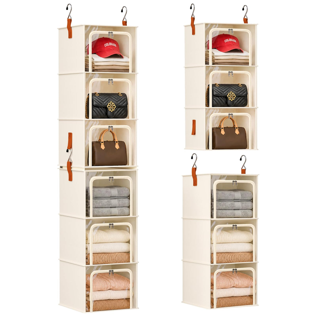 Homsorout 6-Tier Modular Hanging Closet Organizer Shelves, Beige