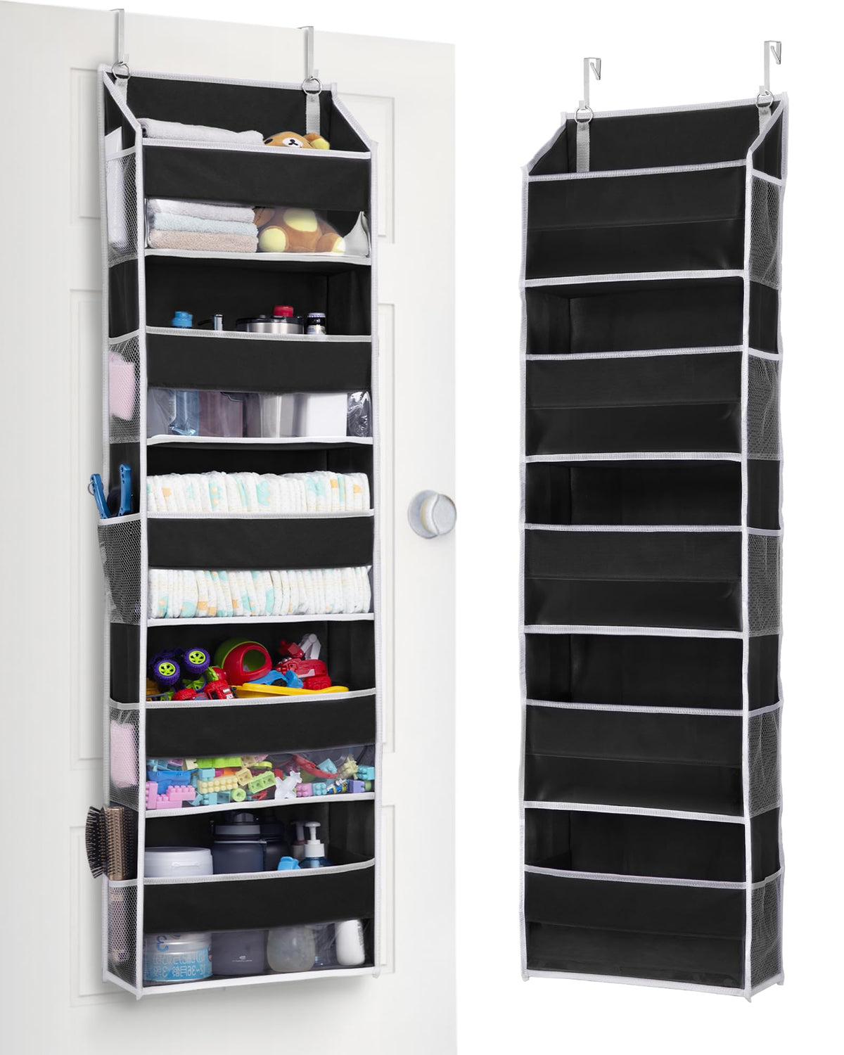 ULG 1 Pack Over Door Organizer with 5 Large and 10 Mesh Side Pockets, 44 lbs Weight Capacity Hanging Storage with Clear Window Kids Toys, Shoes, Diapers, Dark Grey, 5 Layers