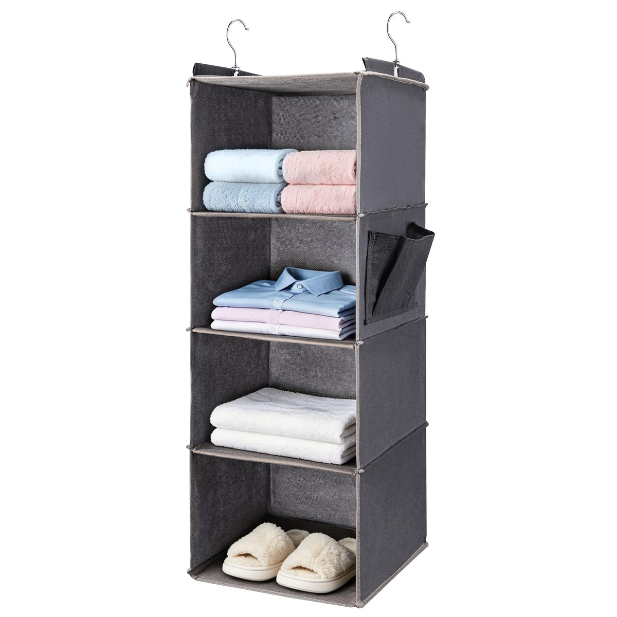 Hanging Closet Organizer and Shelves,4 Shelves with 1 Side Pockets (Grey)